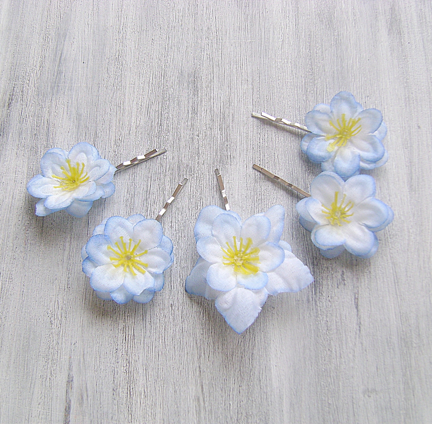 Light- Blue Flowers Bobby Pins, Flowers Bridal Hair Pins, Woodland, Small Hair Flowers, Wedding Hair Accessory, set of 5