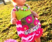 Girls Bubble Romper Chevron HOT PINK Sophisticated Spring Apron Romper halter Style Sizes 3m - 3T Little 4 Awhile