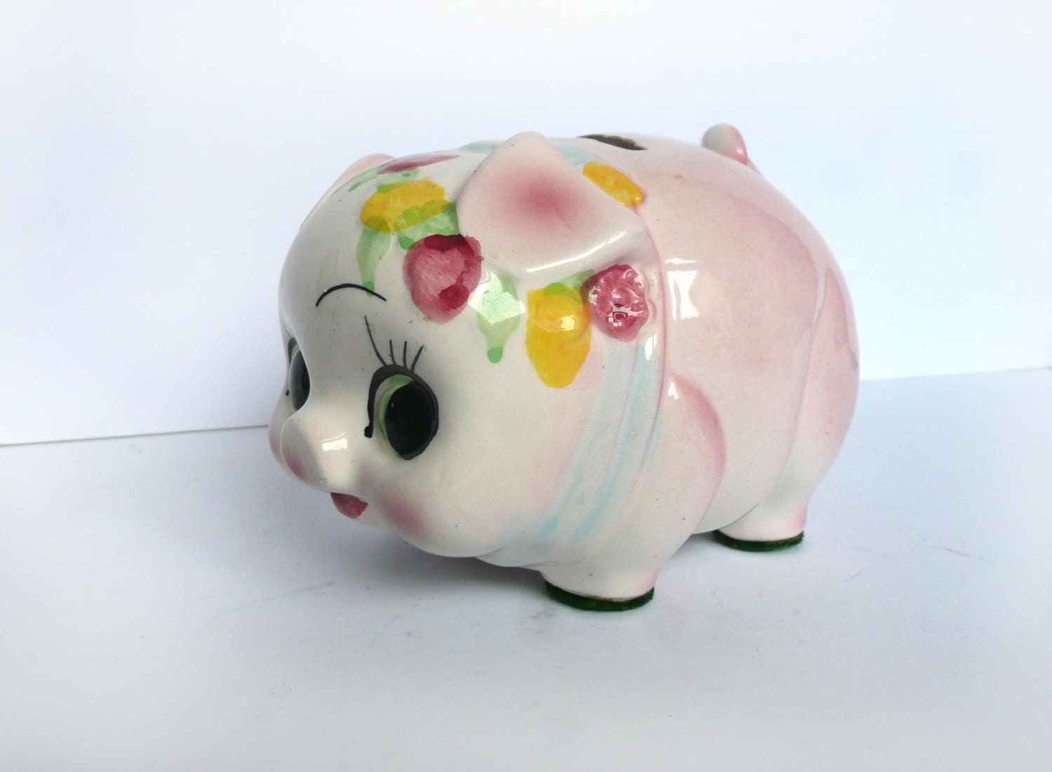 Vintage piggy bank - child's money box - hand painted piggy bank - Japanese piggy bank