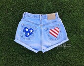High Waisted American Flag Heart Pocket Jean Shorts