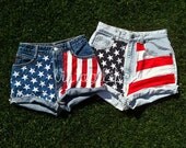 Vintage American Flag Jean Shorts frayed High Waisted Vintage