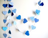 Blue hearts paper garland, blue garland party decoration, kids room decor , blue nursery decoration - HoopsyDaisies