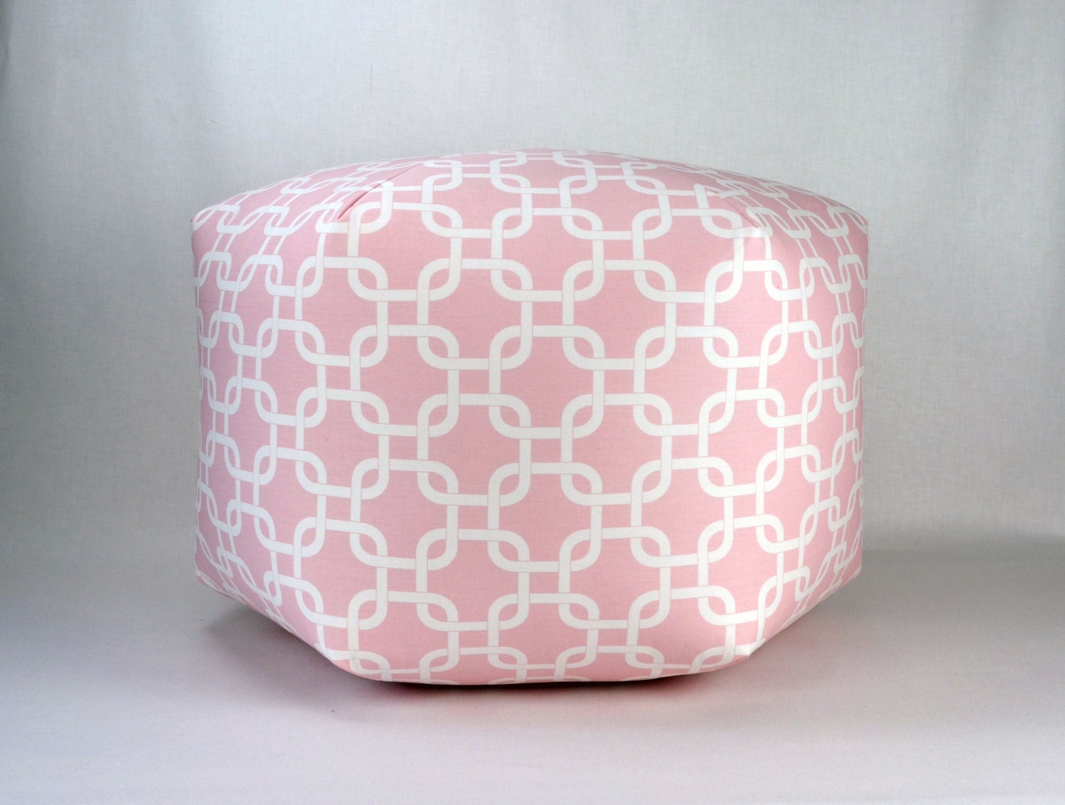 24" Floor Ottoman Pouf Pillow Bella Pink & White - Gotcha Chainlink Contemporary Modern Print