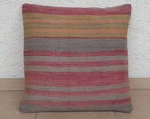 MODERN Bohemian Handmade Striped Turkish Kilim  Pillow Cover 20 "x20'',Tribal Pillow,Vintage Kilim  Pillow,Throw Pillow,Free Shipping.