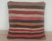 20x20 Inches,Modern Bohemian Handmade Striped Turkish Kilim  Pillow Cover,Tribal Pillow,Vintage Kilim  Pillow,Throw Pillow,Free Shipping.