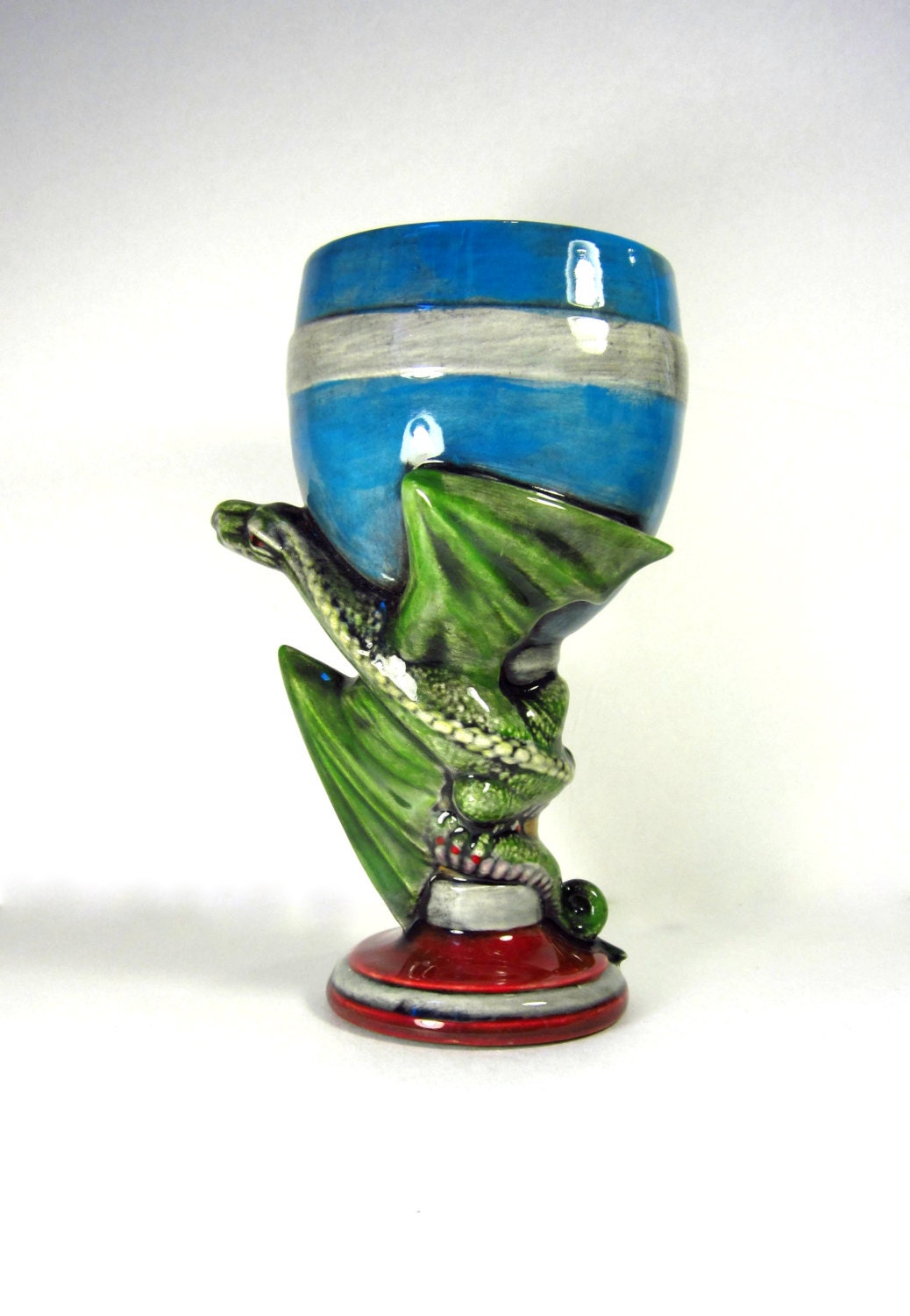 Ceramic Dragon Goblet or Glass - 8 inches - hand painted fantasy goblet or wine glass, medieval
