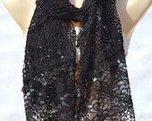 Fashion exquisite cotton lace scarf, mesh lace stitching scarf, deep coffee color lace scarf, shawl, women's accessories