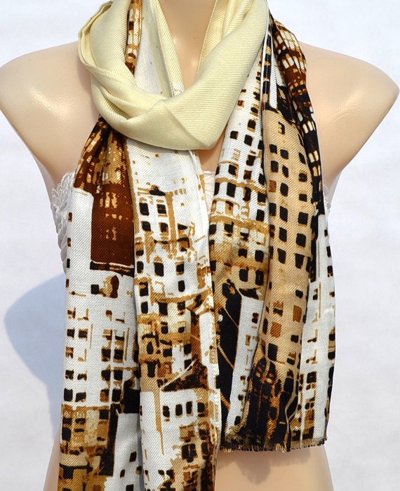 The fashion leisure silk cotton scarf, yellow village Castle printed scarf, cotton scarf shawl, scarf, warm, comfortable and soft