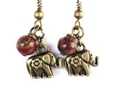 Sacred Elephant Earrings Yoga Jewelry Bohemian Buddhism Gemstone Good Luck Meditation Jasper Unique Gift for Her Under 20 Item Y73