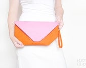 Orange and pink felt clutch bag - FancyfeltShop