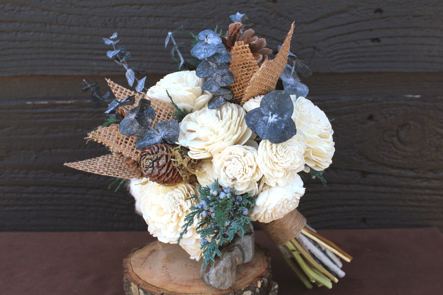 Rustic Wedding Bouquet, Winter Wedding Bouquet, Winter Bouquet, Burlap, Cotton, Pinecone Bouquet, Bridesmaid Bouquet, Woodland, Pine Cone