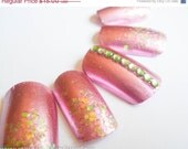 SALE Metallic Pink and Green Fake Nails