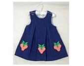 Vintage 2T blue corduroy jumper dress - strawberry applique