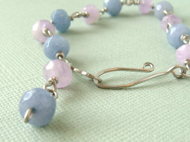 Minimalist Amethyst And Angelite Bracelet Lilac And Blue Rosary Chain Silver