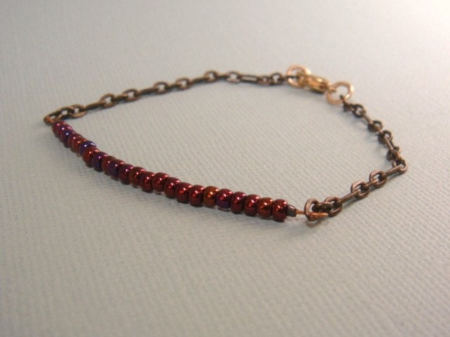 Wine Red Beaded Bracelet Ox Brass Chain
