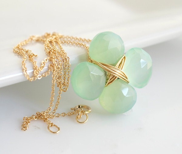 Green Chalcedony Necklace, Chalcedony Pendant Necklace, Green Necklace, Gold Necklace