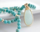 Turquoise Pendant Necklace, Statement Necklace, Turquoise Necklace, Beaded Necklace, Bezel Set Necklace