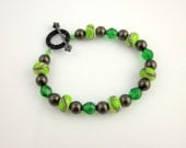 Beaded Green Bracelet, Beadwork Bracelet, Lampwork Bracelet, Beaded Jewelry, Women's Jewelry, Gifts for Her