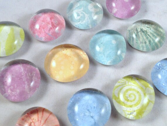 Set of 6 Colorful Pastel Glass Magnets - Pastel Blue, Pink, Orange, Yellow and Green