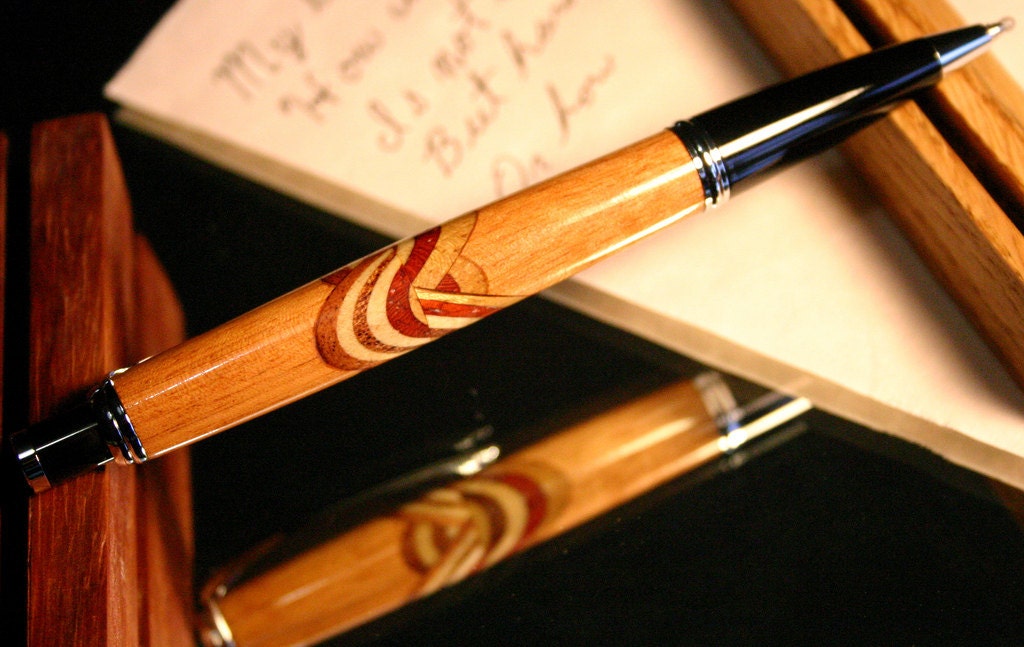Wood pen handcrafted in mahogany with double scallop Graduation Gift