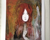 Resolution- 8x10 Giclee Print  swan girl pretty texture drip paint texture