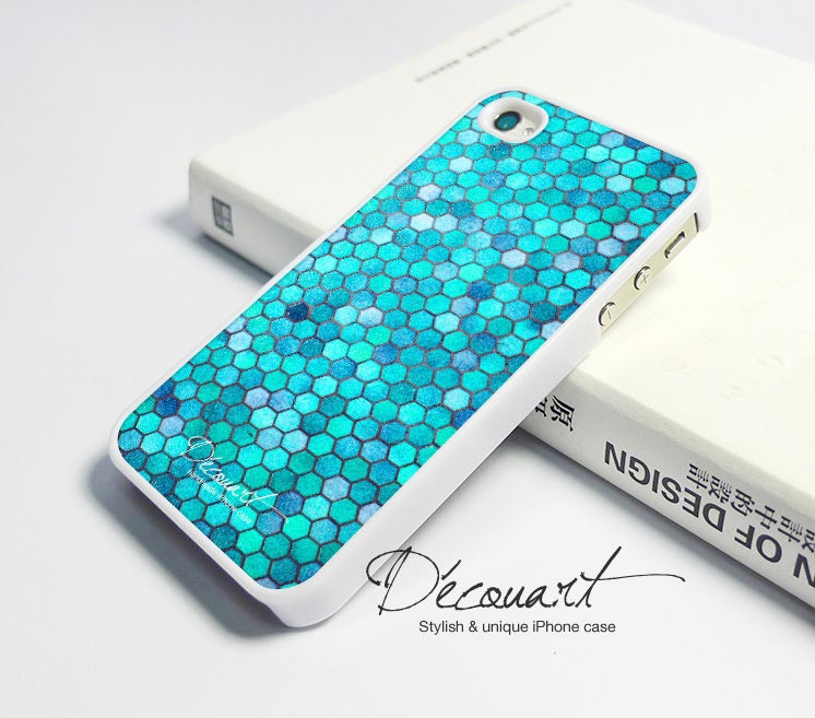 iPhone 5 case, iPhone 4 case, iPhone 4s case, case for iPhone 4, turquoise tile pattern B297