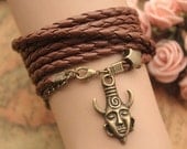 Dean winchester,Supernatural Inspired protection,retro bronze star Multilayer bracelet,SUPER COOL,brown leather bracelet---B289