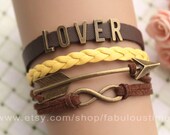 Lover Name bracelet,karma bracelet,retro bronze infinity and arrow pendant,Initial bracelet,LETTERS bracelet--B319