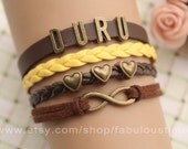 Infinity bracelet,karma bracelet,retro bronze love heart bead,initial bracelet,LETTERS bracelet--B320