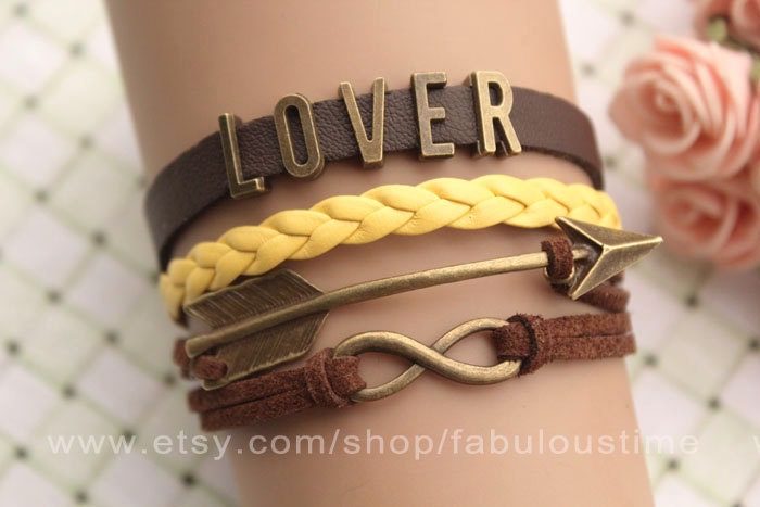 Lover Name bracelet,karma bracelet,retro bronze infinity and arrow pendant,Initial bracelet,LETTERS bracelet--B319