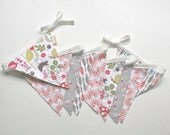 assorted pattern bunting flag garland from organic cotton - 8 ft length with pink accents