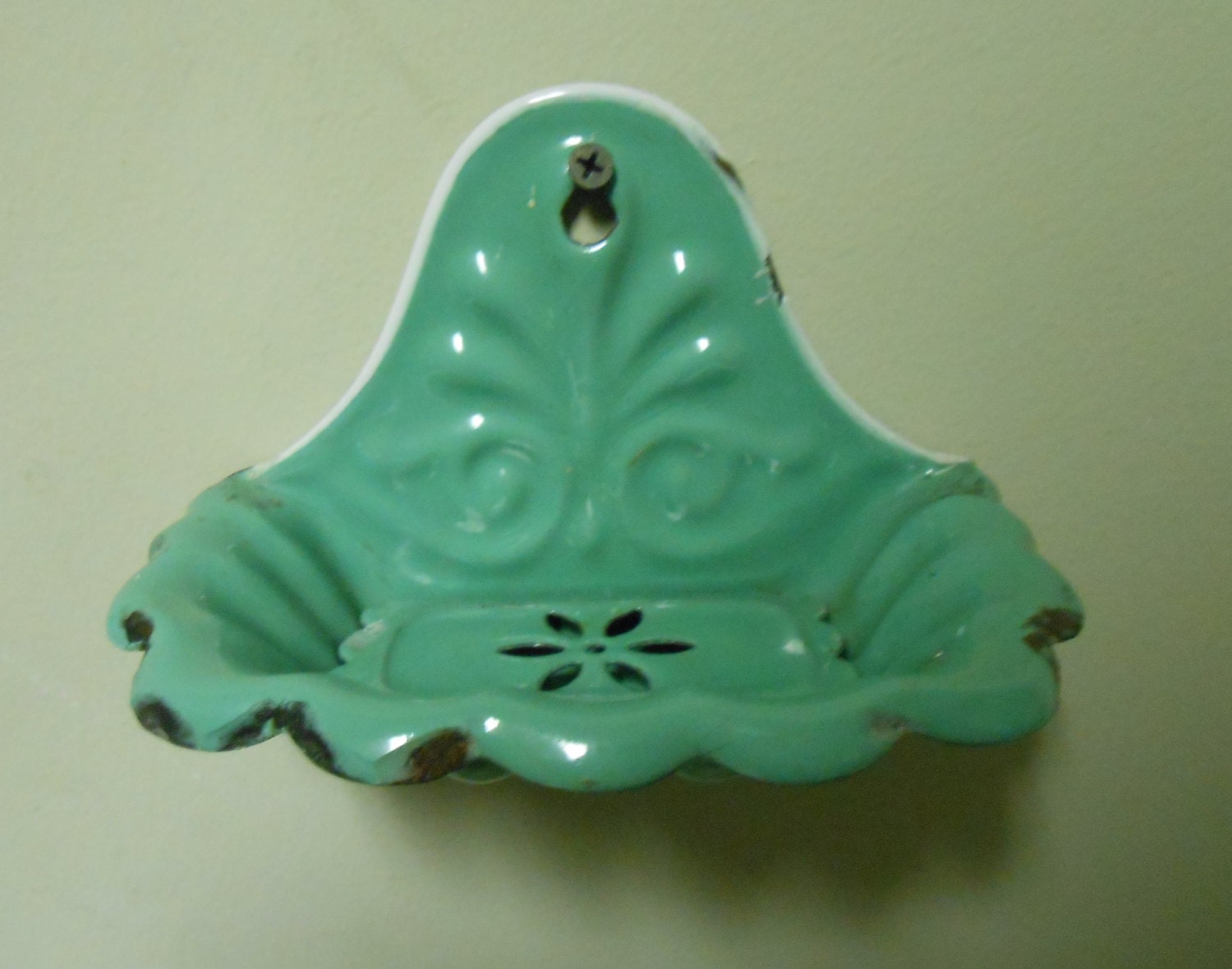 Vintage French Enamel on Steel Soap Dish