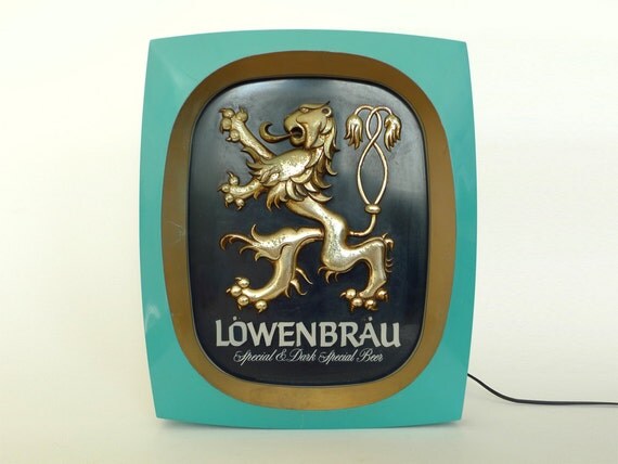 Vintage Turquoise Lowenbrau Lighted Beer Sign by PopBam on Etsy