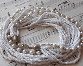 SHOP ON VACATION  till July 5  Beautiful Vintage Necklace with White Faux Pearls and Seed Beads