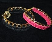 Sale and FREE SHIPPING ,Black and Fuchsia Braided Chain Bracelet,Gold Chain,Metal Bracelet,Gold Jewelry,Gold Bracelet,Chain Bracelet,Trendy