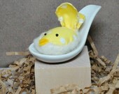 Pincushion Handmade Handcrafted Unique Designer Fabric Egg Flower Soup Chickadee " Little Dotty Sunshine "