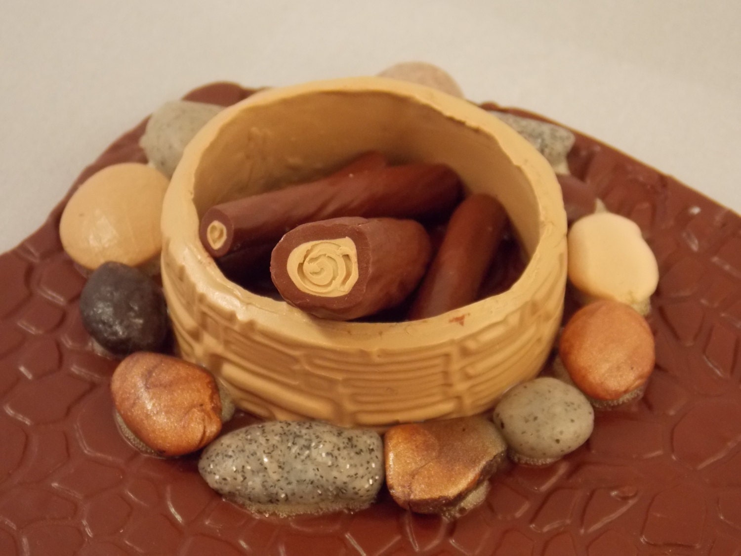 Mini FIRE PIT PATIO Mocha Color - Polymer Clay - Made to Order - for Fairy or Gnome Garden or Terrarium or Dollhouse