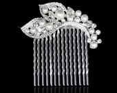 Luxury Bridal Swarovski Crystal Pearl Hair Comb, Vintage Inspired Wedding Hair Accessories, Rhinestone Hair Comb, Bridesmaid Gift-129061386