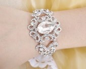 Vintage Inspired Wedding Bracelet, Oval Butterfly Bangle, Crystal Bridal Jewelry, Clear Swarovski Crystal Cuff-110052533
