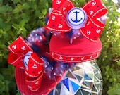 Girl's Natuical Red, White Dot, and Navy Tulle Flip Flops with Removable Bows Size Childs Small