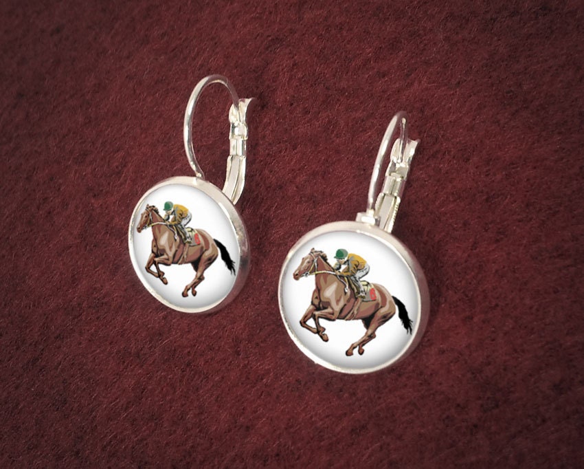 Handmade Silver Horse Racing Earrings Jockey Racer Race Sports Game