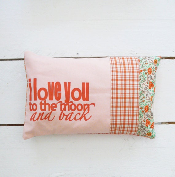 I love you to the Moon and back  -  Baby  print  Pillow Orange