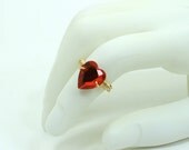 Siam Red Heart (Vintage) Rhinestone Ring Gold Plated Wire Wrapped Size 7