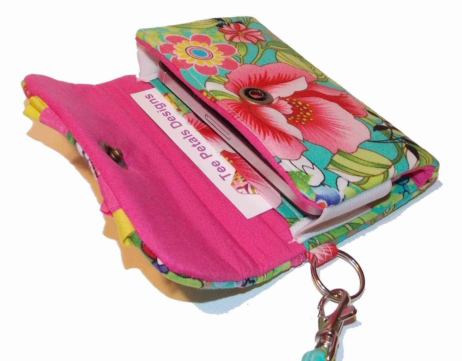 Ruffled Floral Smart phone / iphone Wristlet Wallet - in Paradise Floral - Pink
