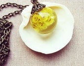 Dried Flower Necklace Real Flower Resin Ball Orb Globe Jewelry Yellow Flower Botanical Jewelry Gift for Her