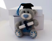 Needle felted bear brooch, graduation bear