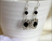 Art Deco Bead Frame Earrings, Sterling Silver Earrings, Black Crystal, Modern, Chic, Birthday Gift, JEWELRY GIFT