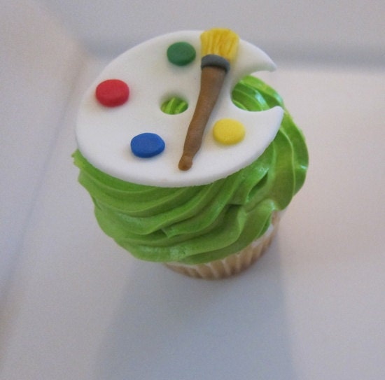 Art Palette and paint brush- Art Party Cupcake toppers -ANY COLORS Il_170x135