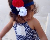 Memorial Day / Fourth of July  Shabby Chiffon Fabric Flower Headband, Baby headbands, Baby Girl Headband, Infant Headband, Women Headband