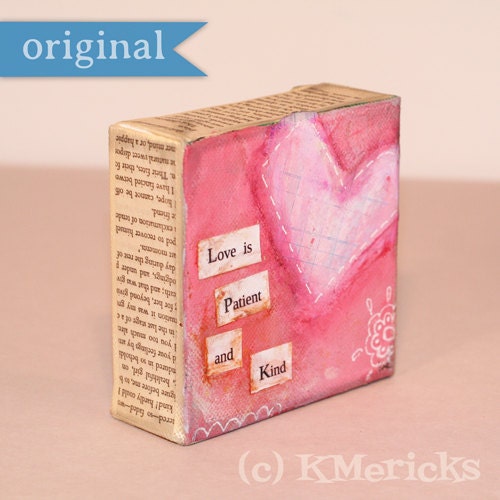 pink heart art, Christian artwork, original collage art
